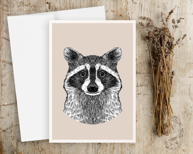 Raccoon Greeting Card Blank Greeting card Any Occasion Greeting Card Simple Artwork Greeting Card Raccoon Drawing Raccoon image 1