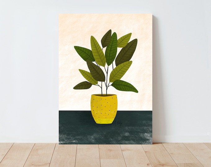 Potted Plant Art Print: Scandinavian Illustration, Yellow Pot