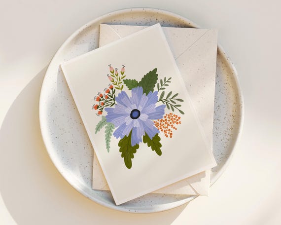 Whimsical Purple Flowers Note Cards - Floral Greeting Cards - Blank inside any occasion - Set of Note Cards - Scandinavian - Floral Art