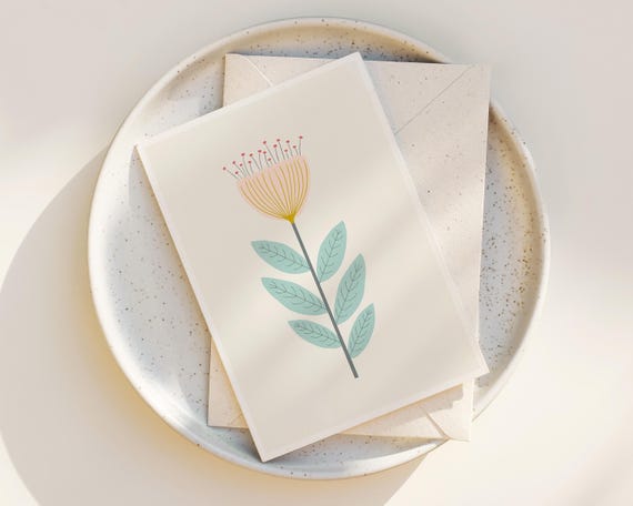Scandinavian Flower Note Cards - Folk Art - Abstract Flower - Greeting Cards - Notecards with envelopes - simple artwork - Notecard set