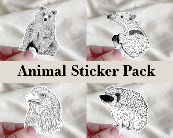 Cute Animals Sticker Pack - Vinyl Stickers - Grizzly Bear Sticker - Anteater Sticker - Eagle Sticker - Hedgehog Sticker - Nature Stickers