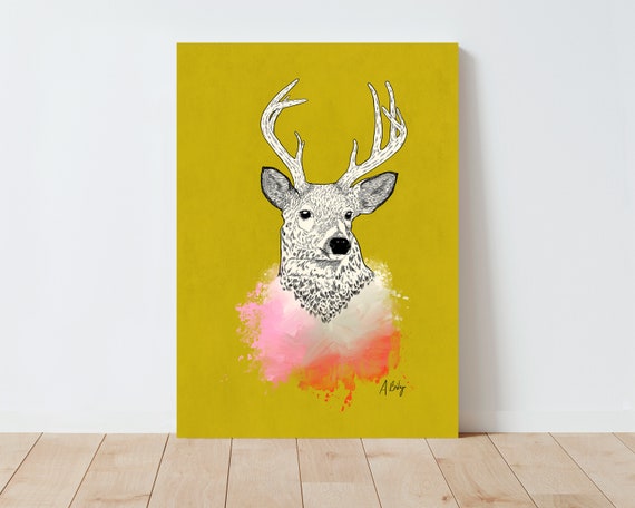 Mule Deer Illustration Print- Deer Wall Art - Deer Print - Farmhouse Decor - Cabin Decor - Nature wall art - Abstract - Animal Wall Art
