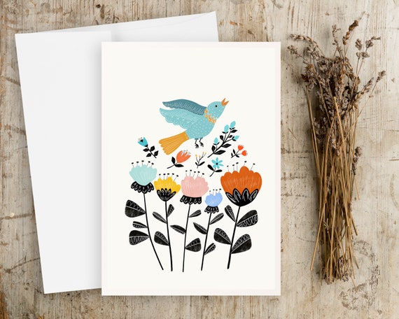 Scandinavian Flowers Greeting Card - Set of Notecards - Boho - Abstract - Hygge Greeting Cards - Hygge art - blank - with envelopes - floral