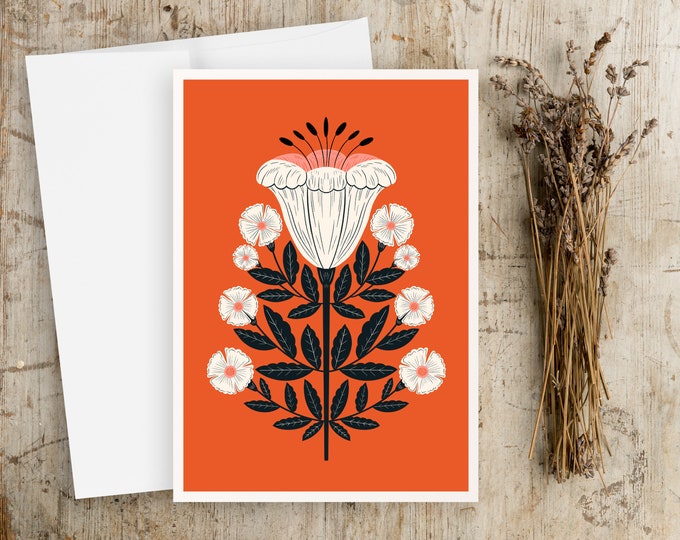 Scandinavian Floral Greeting Card: Boho Hygge Art Notecard