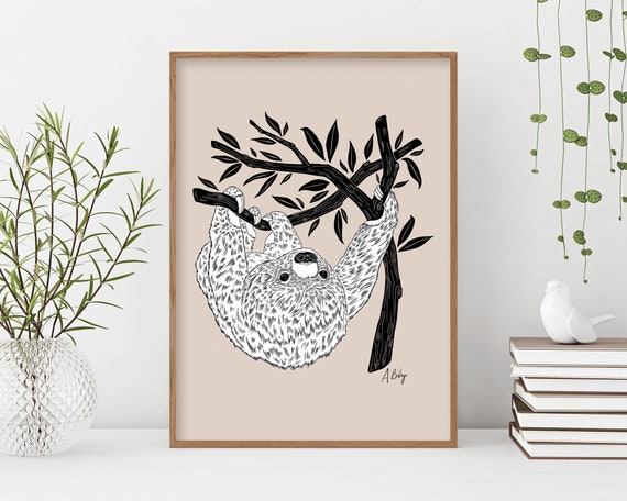 Sloth Art Print | Hanging Sloth Wall Art | Customizable Prints | Nursery Prints | Wildlife Prints | Nature Prints | Large Wall Art | Custom