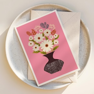 Whimsical Floral Greeting Card Set: Retro 50s Style Blank Notecards