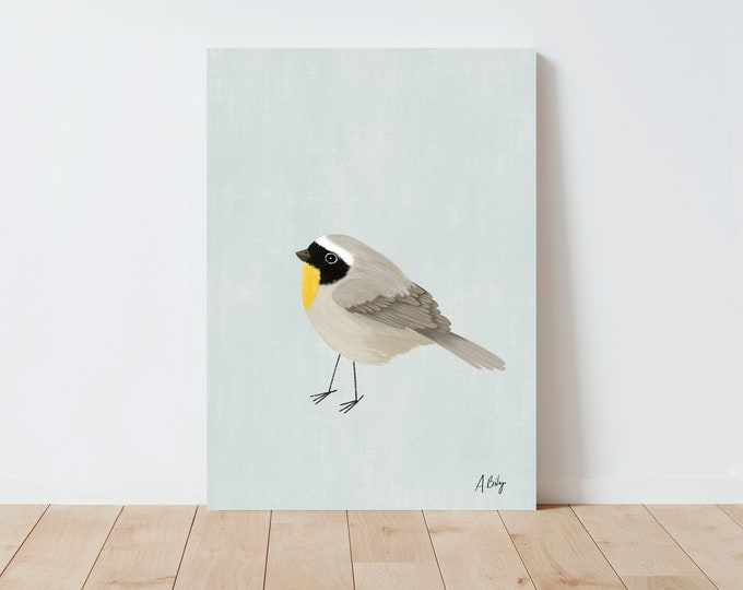 Common Yellowthroat Bird Print: Scandinavian Folk Art Wall Decor