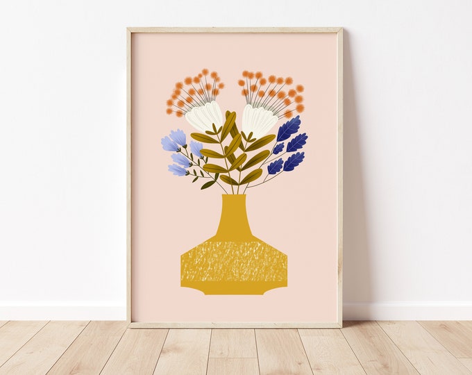 Scandinavian Floral Art Print: Retro Flower Bouquet Poster
