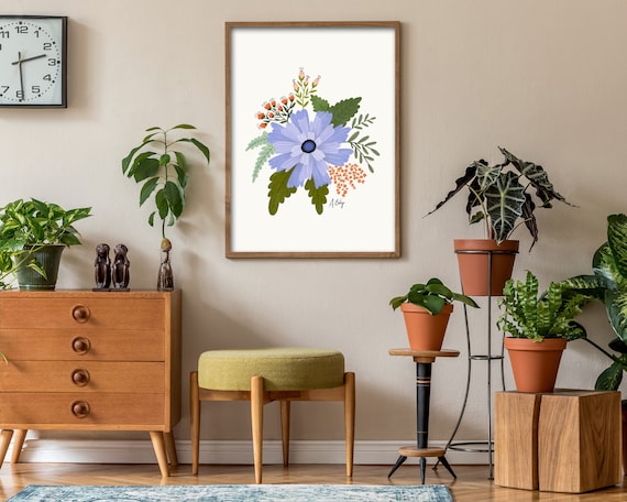 "Lavender" - Folk Art Flowers Print: Whimsical Floral Wall Art - Scandinavian Botanical Illustration - Hygge Dopamine Decor