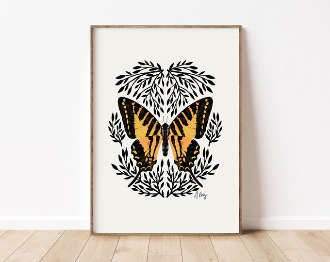 Monarch Butterfly Illustration Art Print: Scandinavian Nature Wall Decor