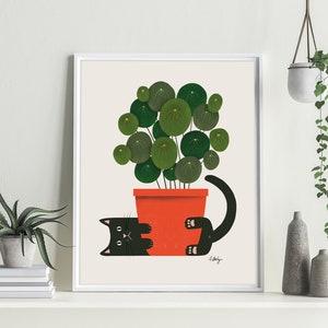 Funny Cat and Plant Wall Art Print Plants wall art Illustration Print Cat wall art Potted Plant Print Botanical wall art cute image 5