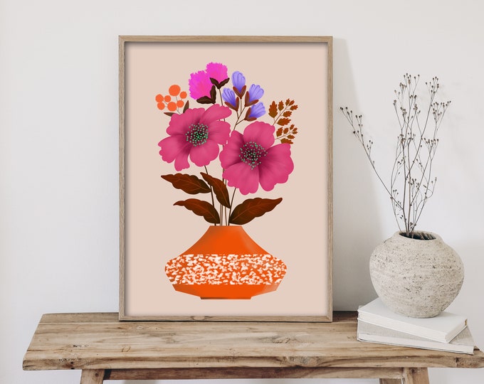 "For Those Dark Days" - Folk Art Floral Print: Scandinavian Modern Flower Illustration