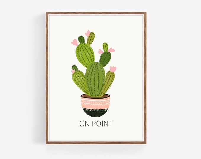"On Point" - Potted Cactus Illustration Print - Desert Decor - Boho wall art