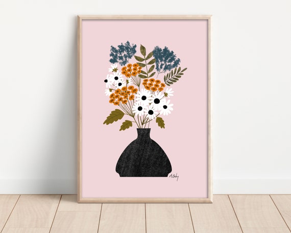 Scandinavian Wildflowers Print - Simple Artwork - Illustration Print - Folk Art - Scandinavian Artwork - Botanical Wall Art - Annie Bailey