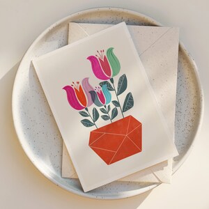 Scandinavian Floral Greeting Card: Whimsical Flower Notecard Set