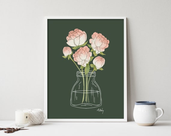 Peonies Art Print | Floral Art Print | Flowers | illustration | drawing | modern | botanical | boho | large wall art | painting | colorful