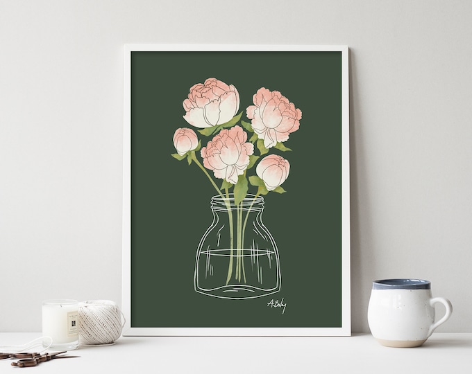 Peonies Art Print: Modern Botanical Floral Illustration