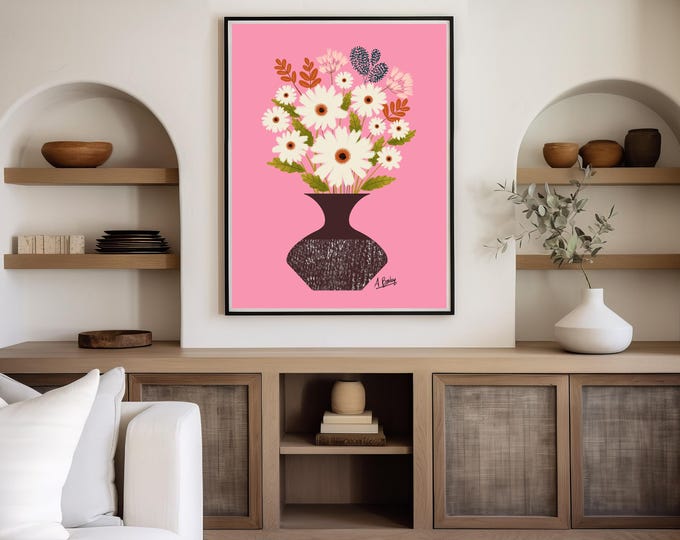 Scandinavian Floral Art Print: Retro 1950s Flower Bouquet
