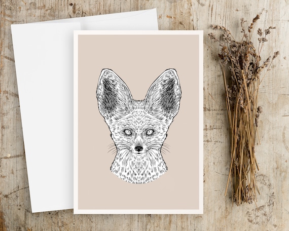 Fennec Fox Greeting Card | Blank Greeting Card | Animal Greeting Card | Ink Drawing | African Animals | Fox Greeting Card | Any Occasion