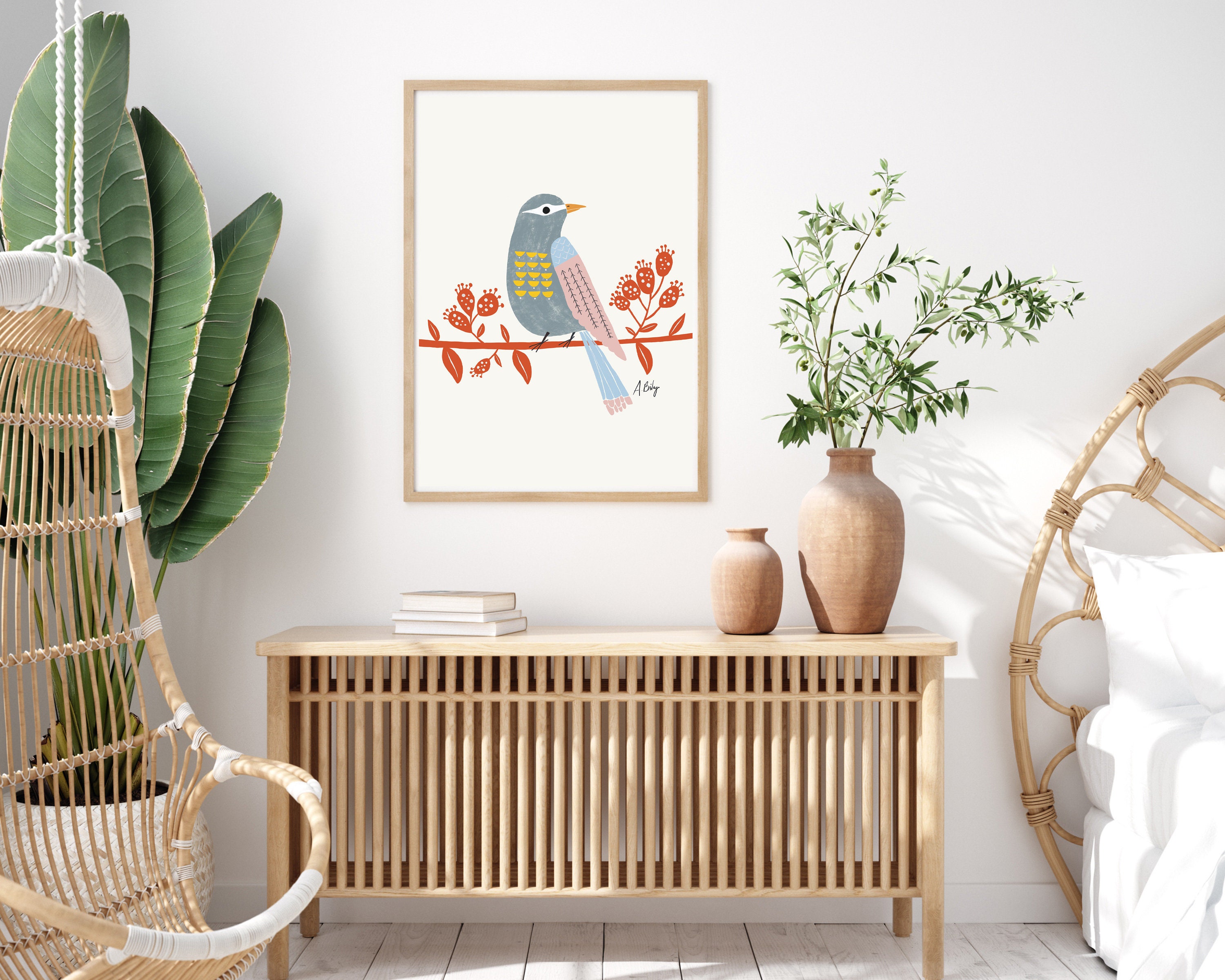 Scandinavian Bird Wall Art - Folk Art - Illustration Print - Simple ...