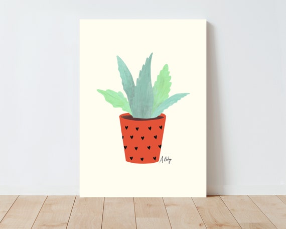 House Plant Wall Art - Succulent Wall Art - Potted Plant - Plant Lover - Plant Mom - Illustration Print - Boho Decor - Boho wall art - aloe