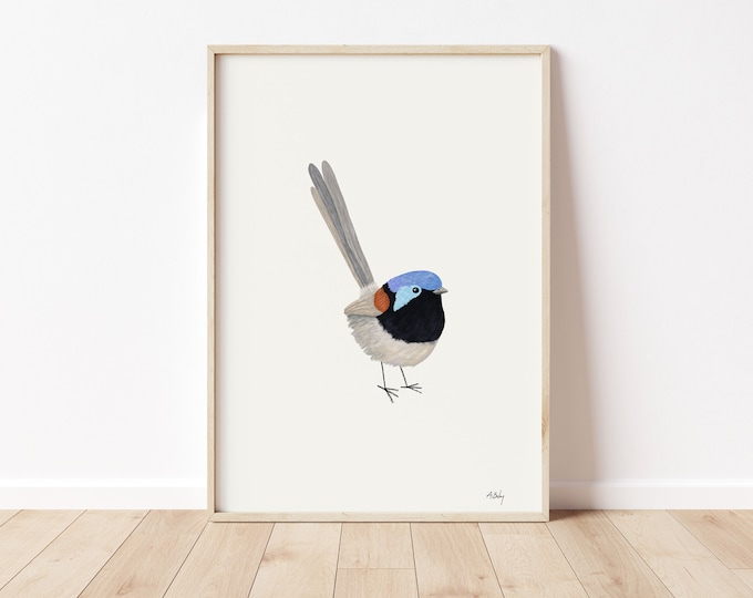Fairy Wren Illustration Print: Scandinavian Nature Wall Art
