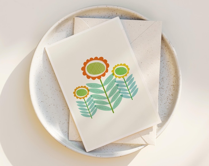 Scandinavian Floral Note Cards: Mid-Century Modern Folk Art