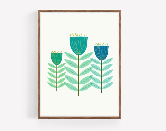 Folk Art Floral Print: Scandinavian Mid-Mod Wall Art