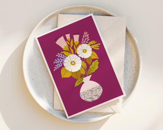 Cute Folk Art Flowers Note Cards - Floral Greeting Cards - Blank inside any occasion - Set of Note Cards -  Colorful Flowers - Scandinavian