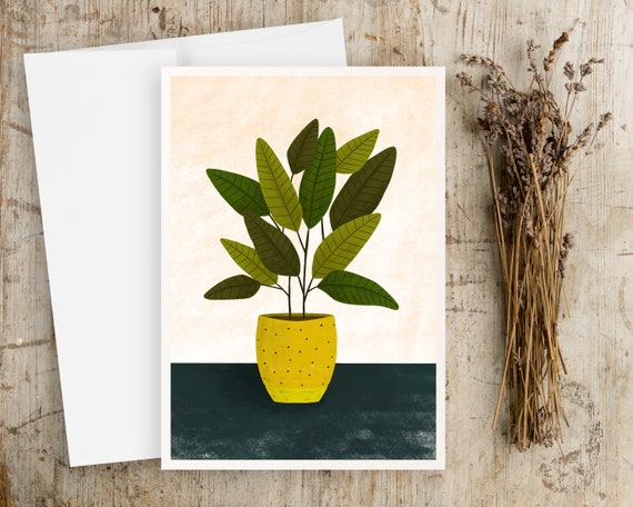 Potted Plant Greeting Card - Notecards with envelopes - plant lover card - simple artwork - blank note cards - illustration art