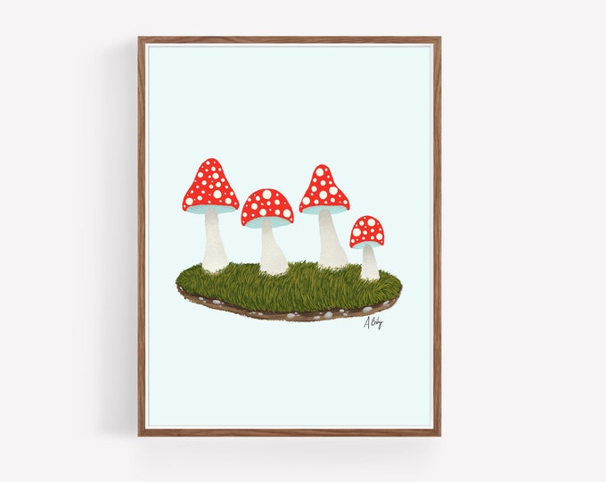 "The Forest Floor" - Woodland Mushrooms Wall Art Print - Whimsical Illustration Scandinavian Decor