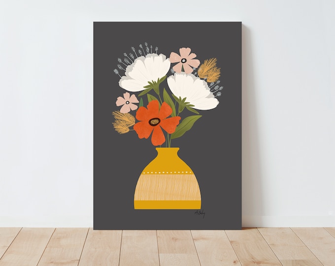 Scandinavian Floral Art Print: Vintage Folk Art Illustration