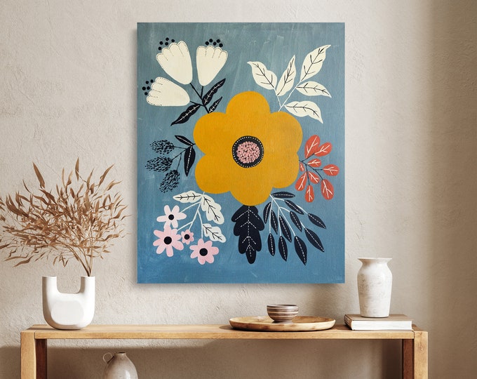 Original Floral Oil Painting: Folk Art Still Life, 24x30