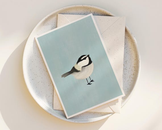 Cute Bird Greeting Cards with envelopes - Bird Note Cards - Whimsical Bird Note Cards - Blank inside - Any Occasion - Chickadee Bird Drawing
