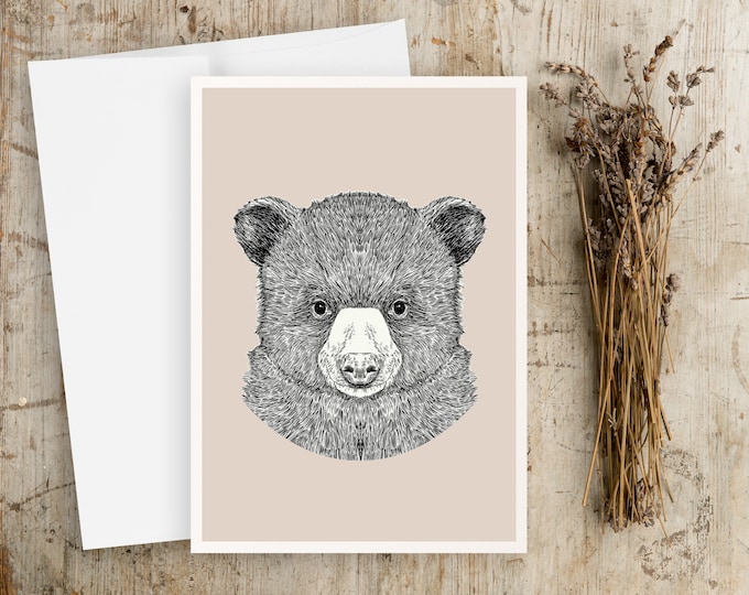 Black Bear Cub Greeting Card: Delicate Illustration, Any Occasion