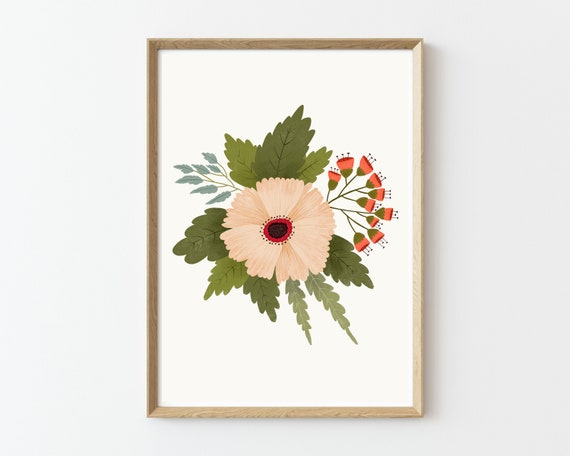 Folk Art Prints | Large Floral Print | Hygge Wall Art | Feminine Wall Art