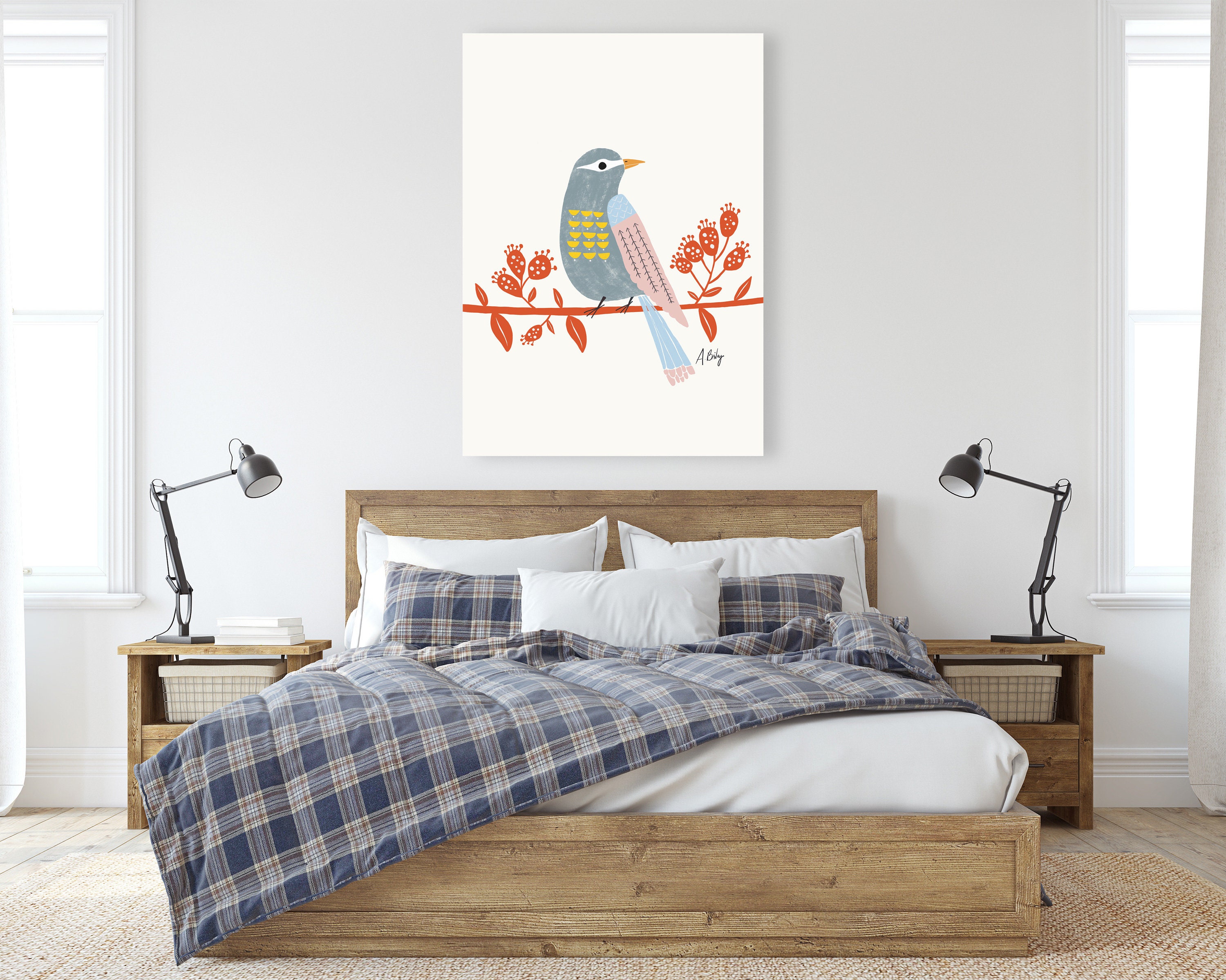 Scandinavian Bird Wall Art - Folk Art - Illustration Print - Simple ...