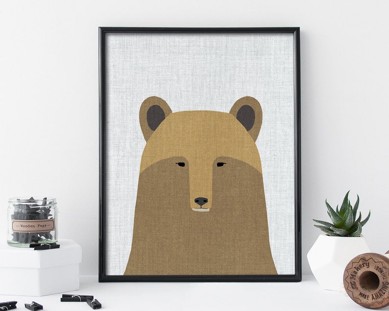 Modern Grizzly Bear Wall Art Print | Etsy