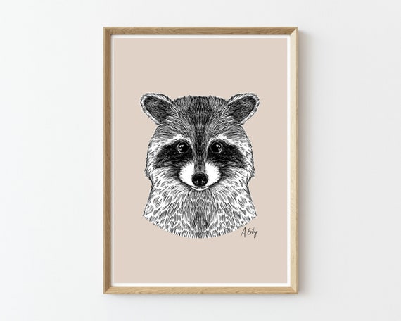 Raccoon Art Print | Baby Animal Wall Art | Customizable Prints | Drawing | Wildlife Prints | Nature Prints | Large Wall Art | animal prints
