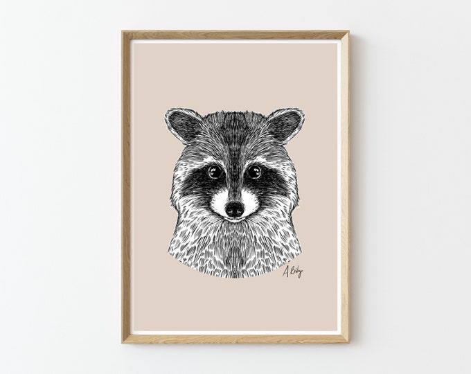 Raccoon Art Print | Baby Animal Wall Art | Customizable Prints | Drawing | Wildlife Prints | Nature Prints | Large Wall Art | animal prints