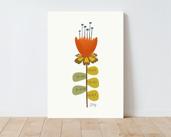 Scandinavian Abstract Flower Wall Art - Folk Art - Scandinavian Art - Illustration Print - Botanical Illustration - Botanical wall art