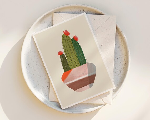 Cute Cactus Note Cards- Cactus Note Cards - Cactus Art - Potted Cactus - Set of Note Cards - Blank inside any occasion - Blooming Cactus