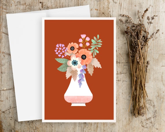 Folk Art Flowers Notecards - Folk Art Flowers - Greeting Cards - botanical art - illustration - scandinavian art - notecards with envelopes