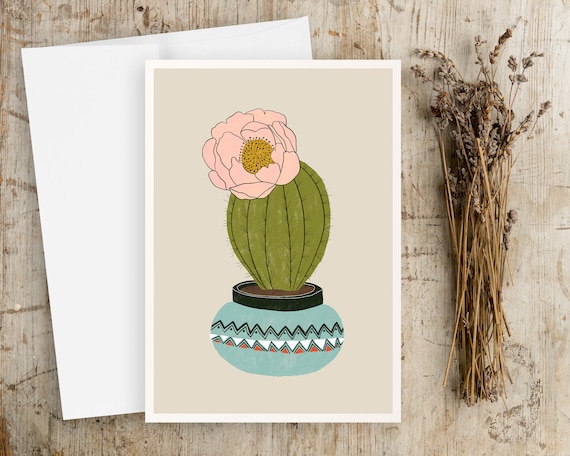 Cactus Greeting Card - Cactus Note Cards - Notecards with envelopes - simple artwork - botanical greeting card - boho greeting cards