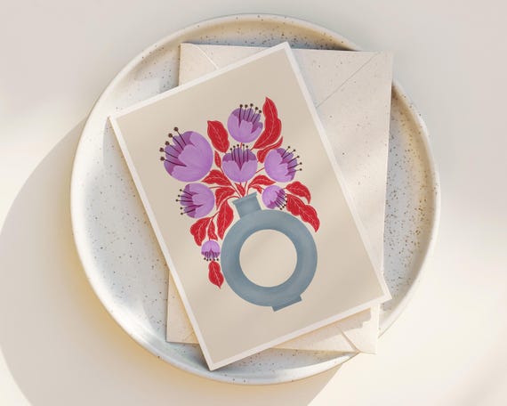 Colorful Folk Art Flowers Note Cards - Floral Greeting Cards - Blank inside any occasion - Set of Note Cards - Cute Colorful Flowers Cards