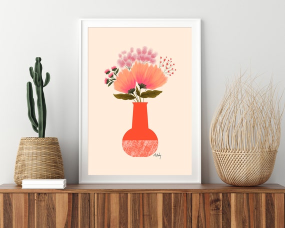Whimsical Flowers Wall Art - Folk Art - Scandinavian Decor - Boho Decor - Floral Wall Art - Illustration Print - Farmhouse Decor - botanical