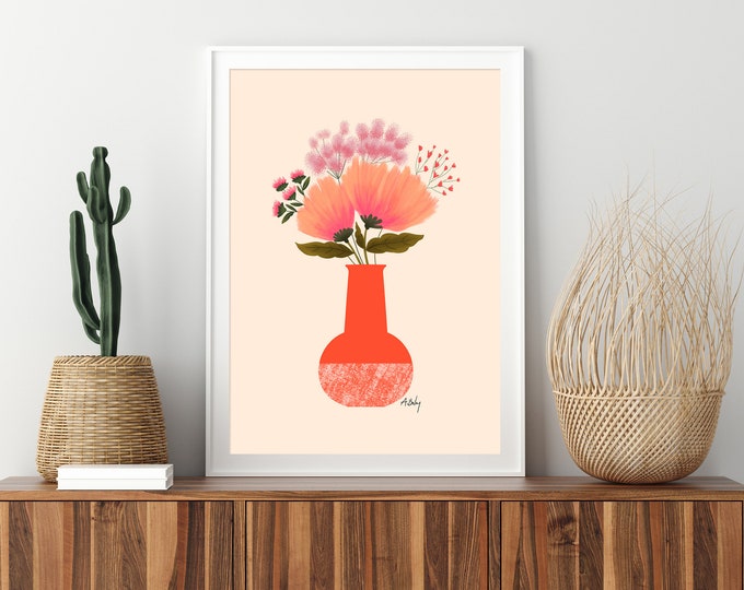 Vintage Floral Bouquet Art Print: Scandinavian Folk Art