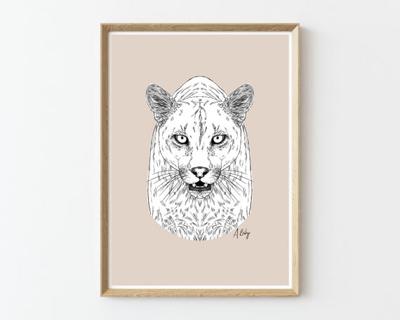 Cougar Illustration Print | Animal Wall Art | Customizable Prints | Drawing | Wildlife art | Nature Prints | Large Wall Art | Mountain Lion