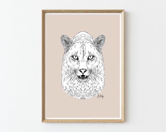 Cougar Illustration Print | Animal Wall Art | Customizable Prints | Drawing | Wildlife art | Nature Prints | Large Wall Art | Mountain Lion