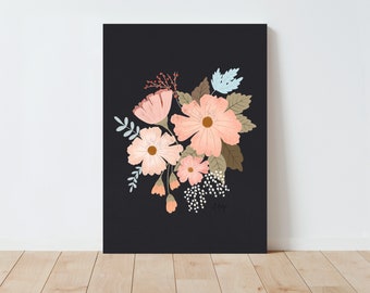 Folk Art Illustration Print - Flower Wall Art - Botanical Illustration - Botanical wall art - Farmhouse Decor - Scandinavian Decor - floral